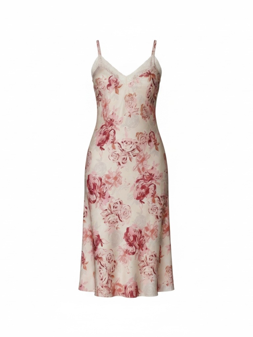 Vintage Oscar de la Renta Pink Label Floral Satin Nightgown Midi Slip Dress L